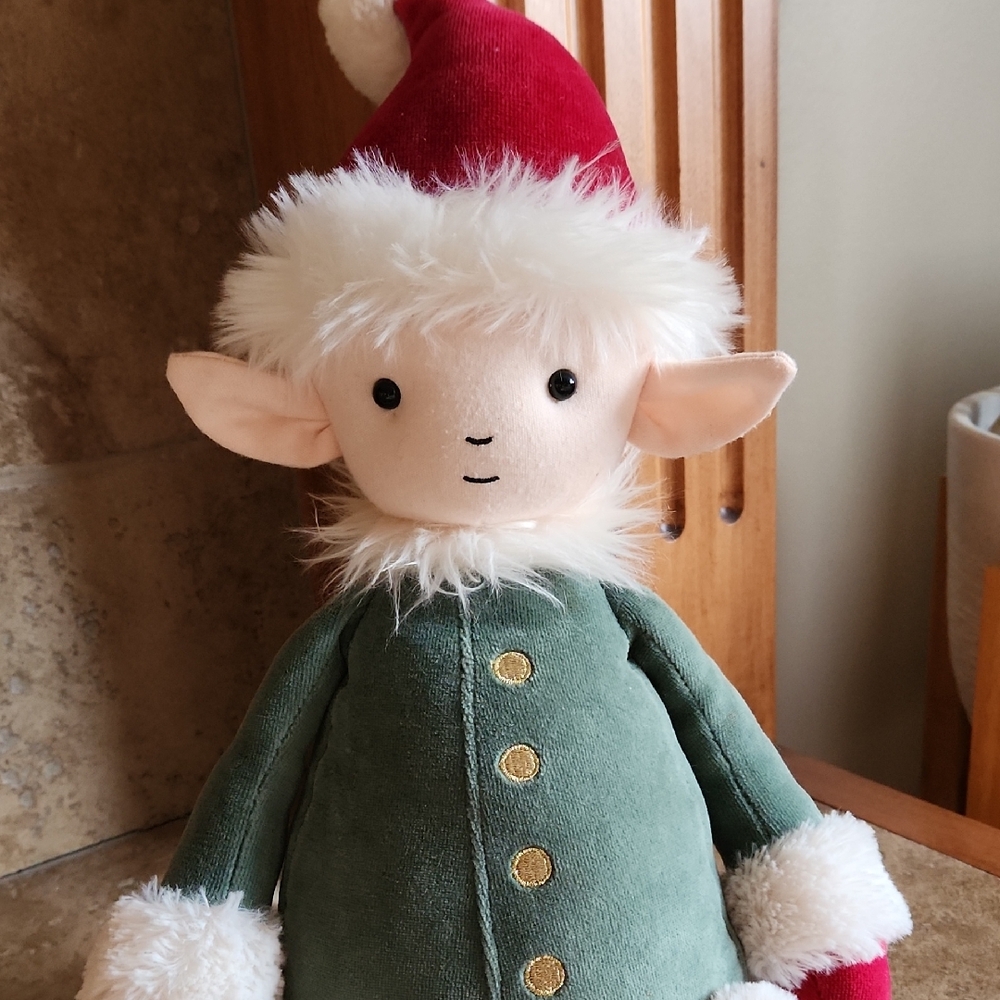 Jellycat Large Leffy Christmas Elf Doll in Green Coat and Red Hat
